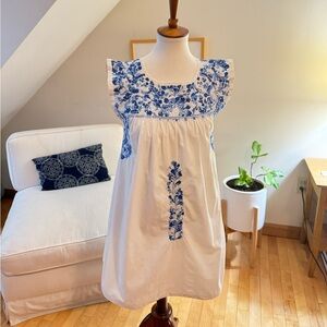 Hard to find mi golondrina blue and white embroidered Mexican dress